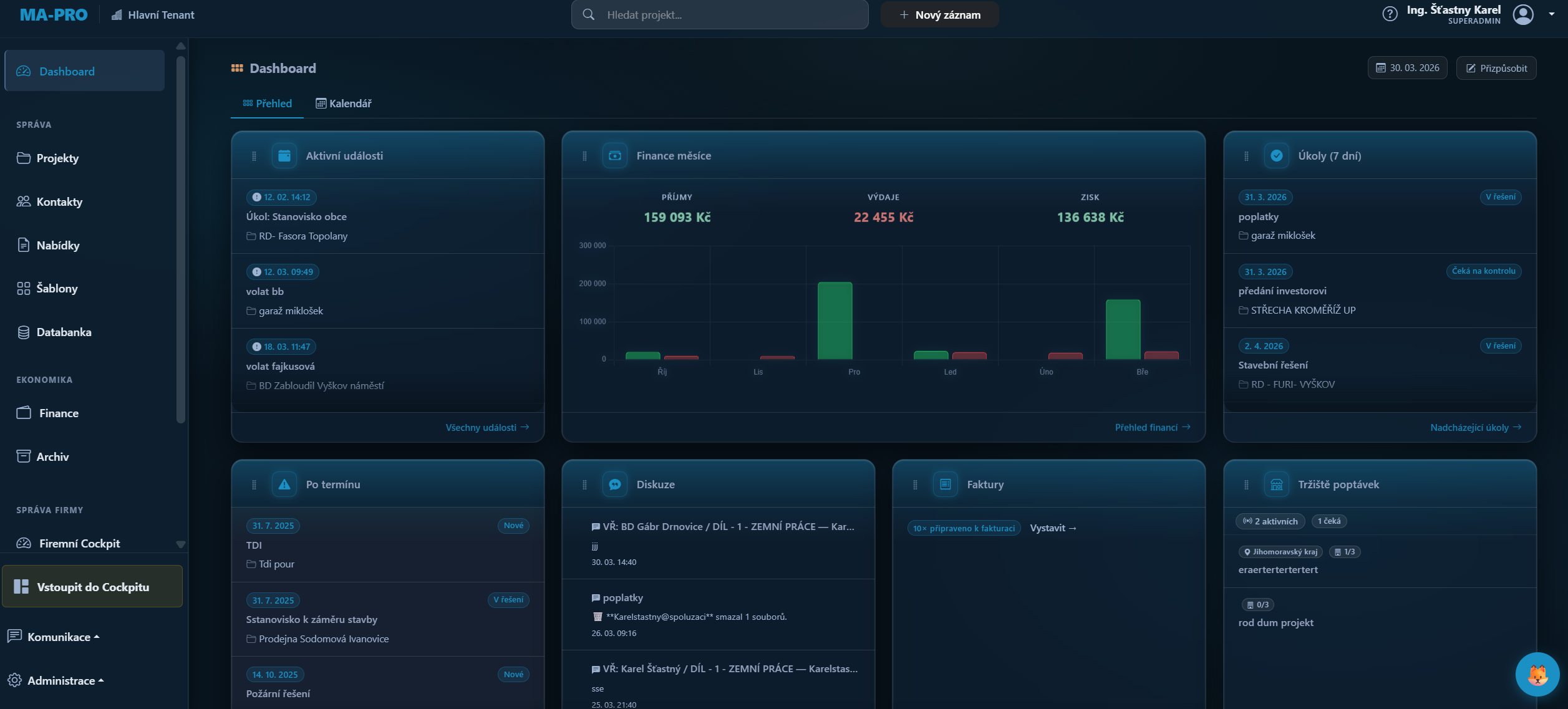 Jádro aplikace MA-PRO – řízení projektů a financí